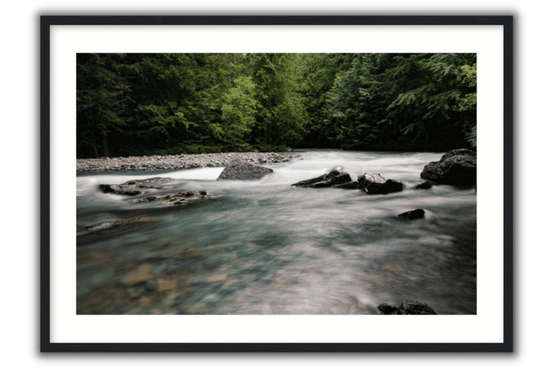 deep green and blue creek with green forest surrounding