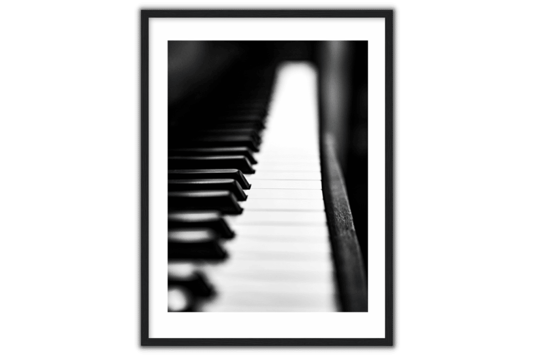 close up on piano keys in black and white