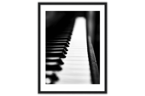 close up on piano keys in black and white