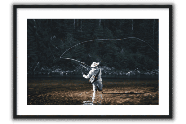 framed print with man fly fishing in the river